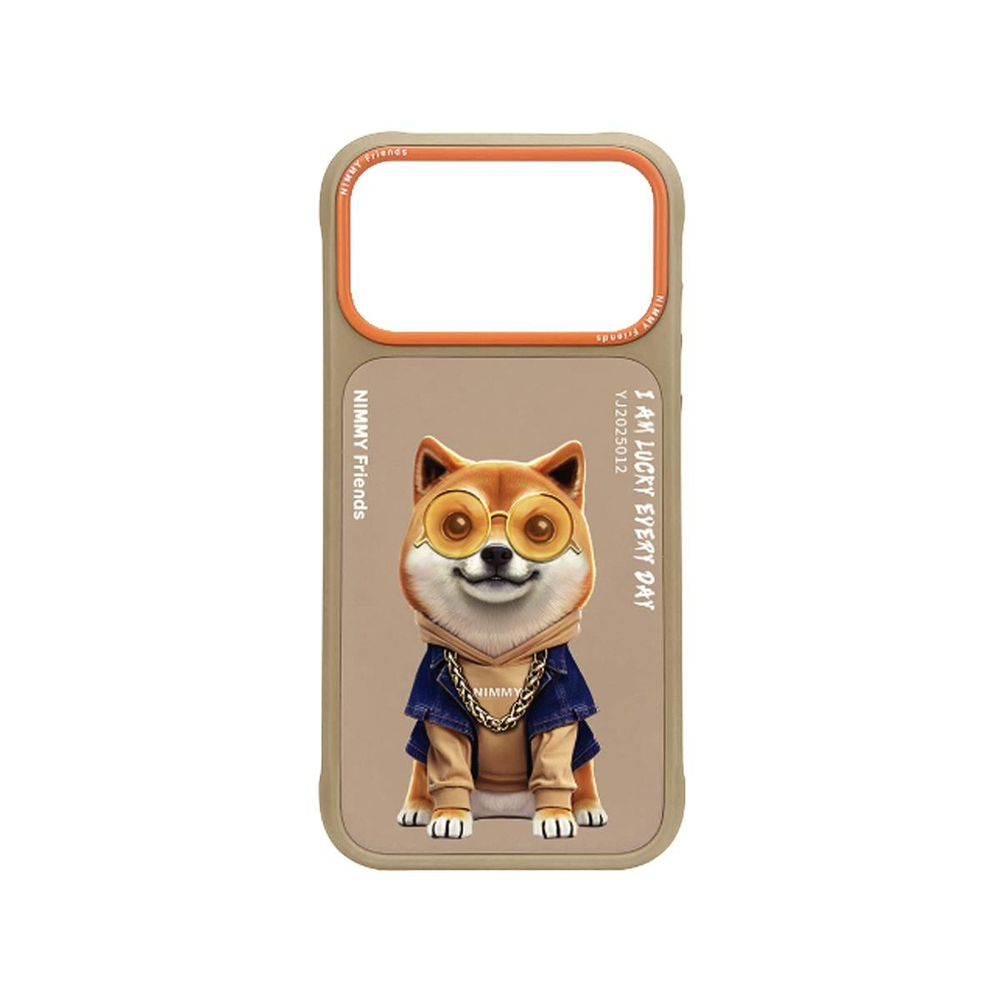 NIMMY iPhone 17 Pro Uyumlu Gerçek Nakış Gözlük ve Zincir Desenli Glasses Serisi Shiba Inu Telefon Kılıfı