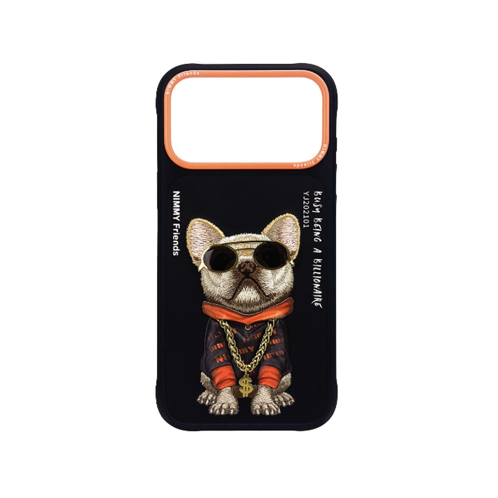 NIMMY iPhone 17 Pro Uyumlu Gerçek Nakış Gözlük ve Zincir Desenli Glasses Serisi Little Rich Tycoon Telefon Kılıfı