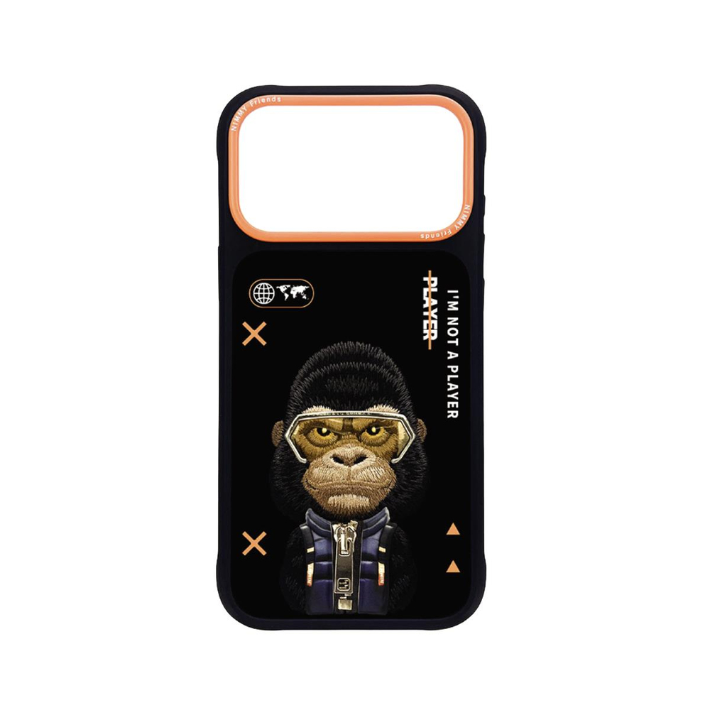 NIMMY iPhone 17 Pro Uyumlu Gerçek Nakış Fermuar ve Gözlüklü Gorilla Cool And Cute 2.0 Telefon Kılıfı