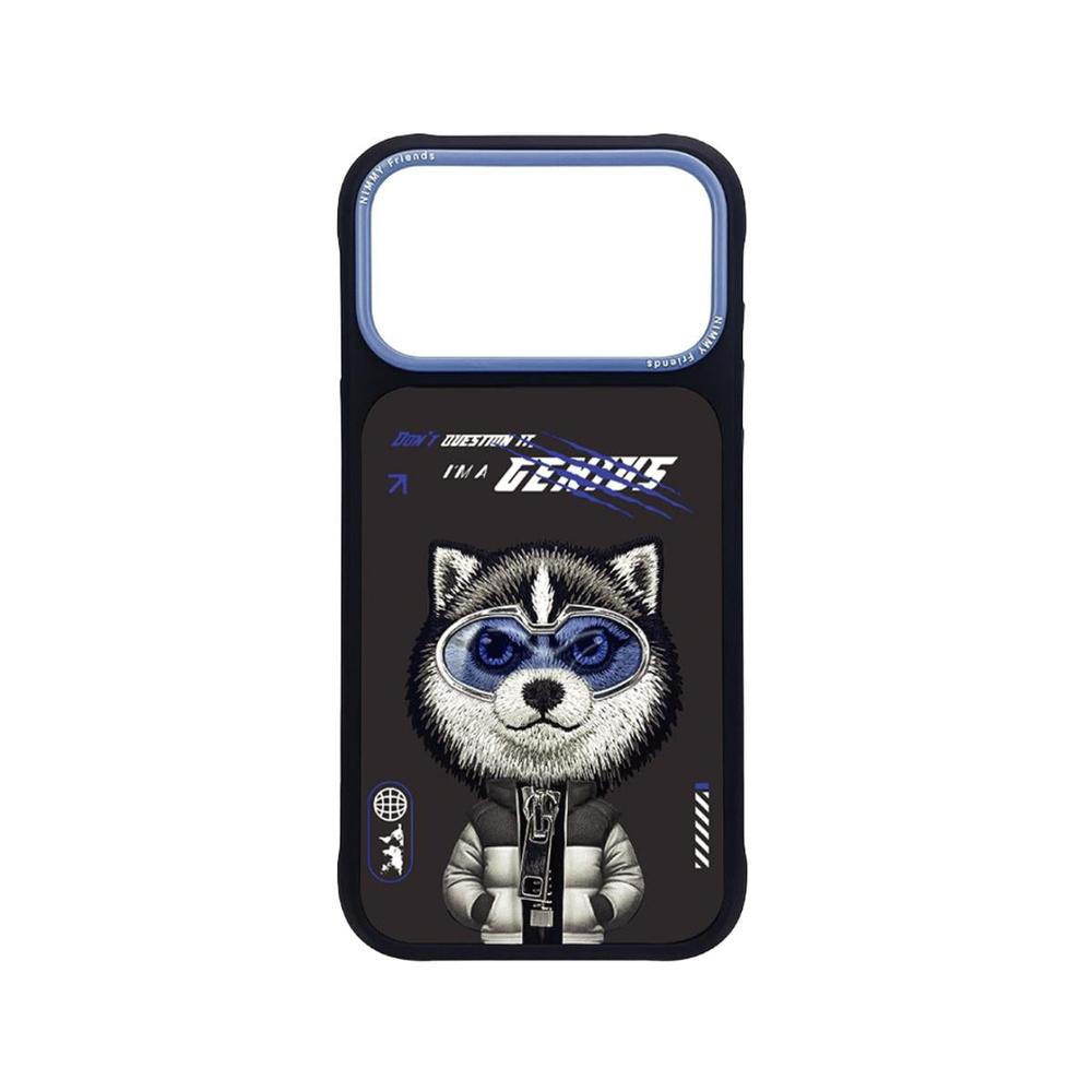 NIMMY iPhone 17 Pro Uyumlu Gerçek Nakış Fermuar ve Gözlüklü Siberian Husky Cool And Cute 2.0 Telefon Kılıfı