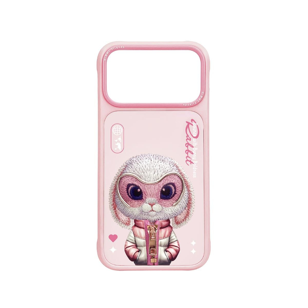 NIMMY iPhone 17 Pro Uyumlu Gerçek Nakış Fermuar ve Gözlüklü Rabbit Cool And Cute 2.0 Telefon Kılıfı