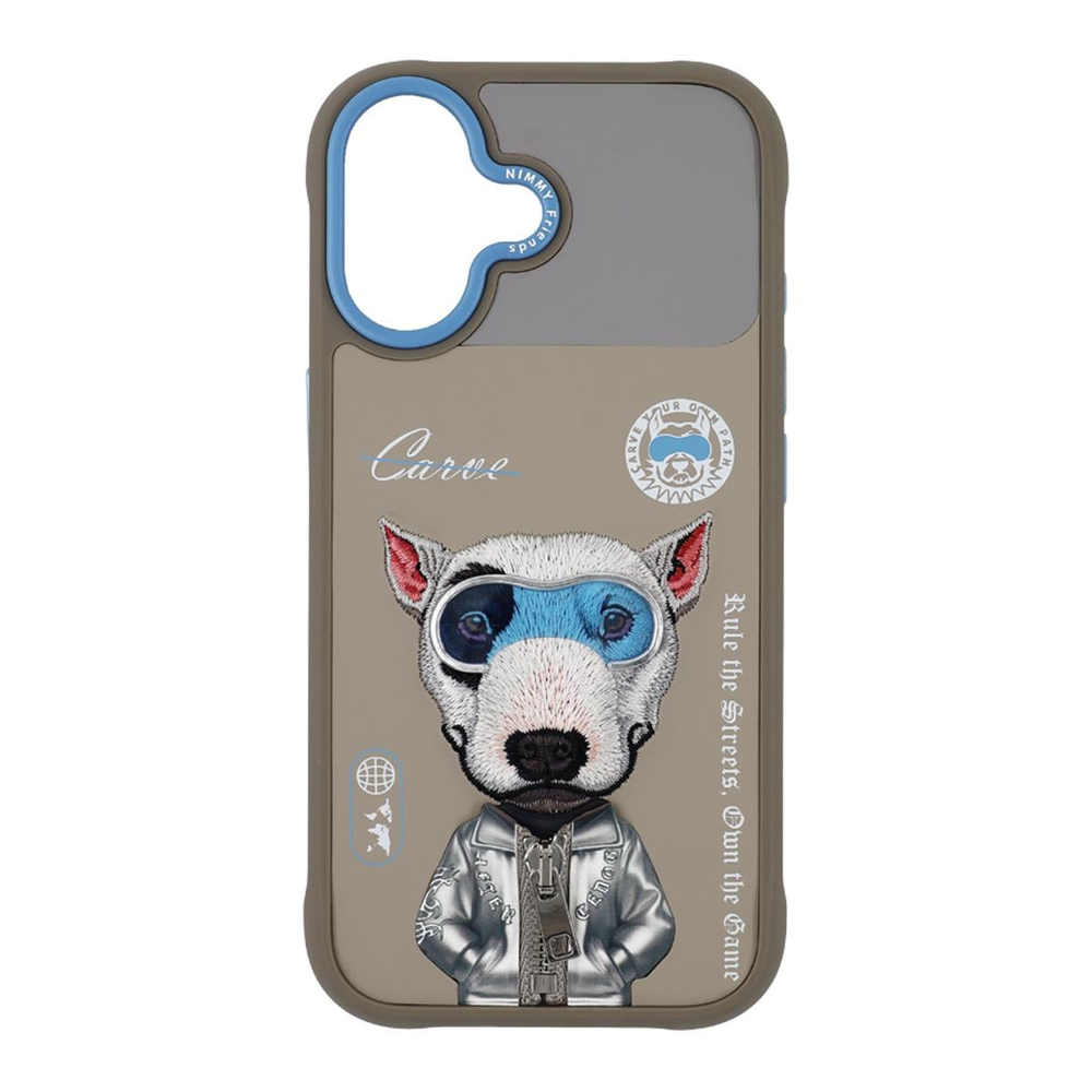 NIMMY iPhone 17 Uyumlu Gerçek Nakış Fermuar ve Gözlüklü Bull Terrier Cool And Cute 2.0 Telefon Kılıfı