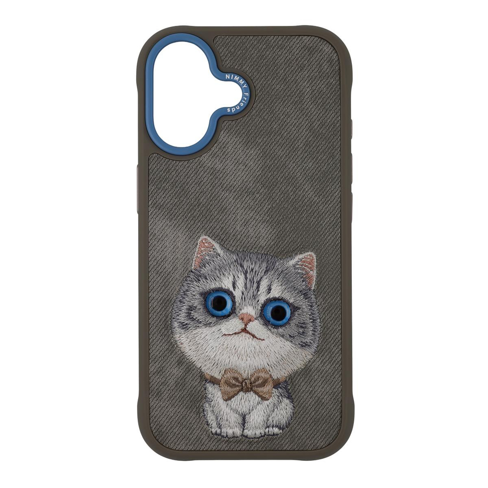 NIMMY iPhone 17 Uyumlu Gerçek Nakış Fermuar ve Gözlüklü Kedi Nev Big Eye Cute Pets 2.0 Telefon Kılıfı