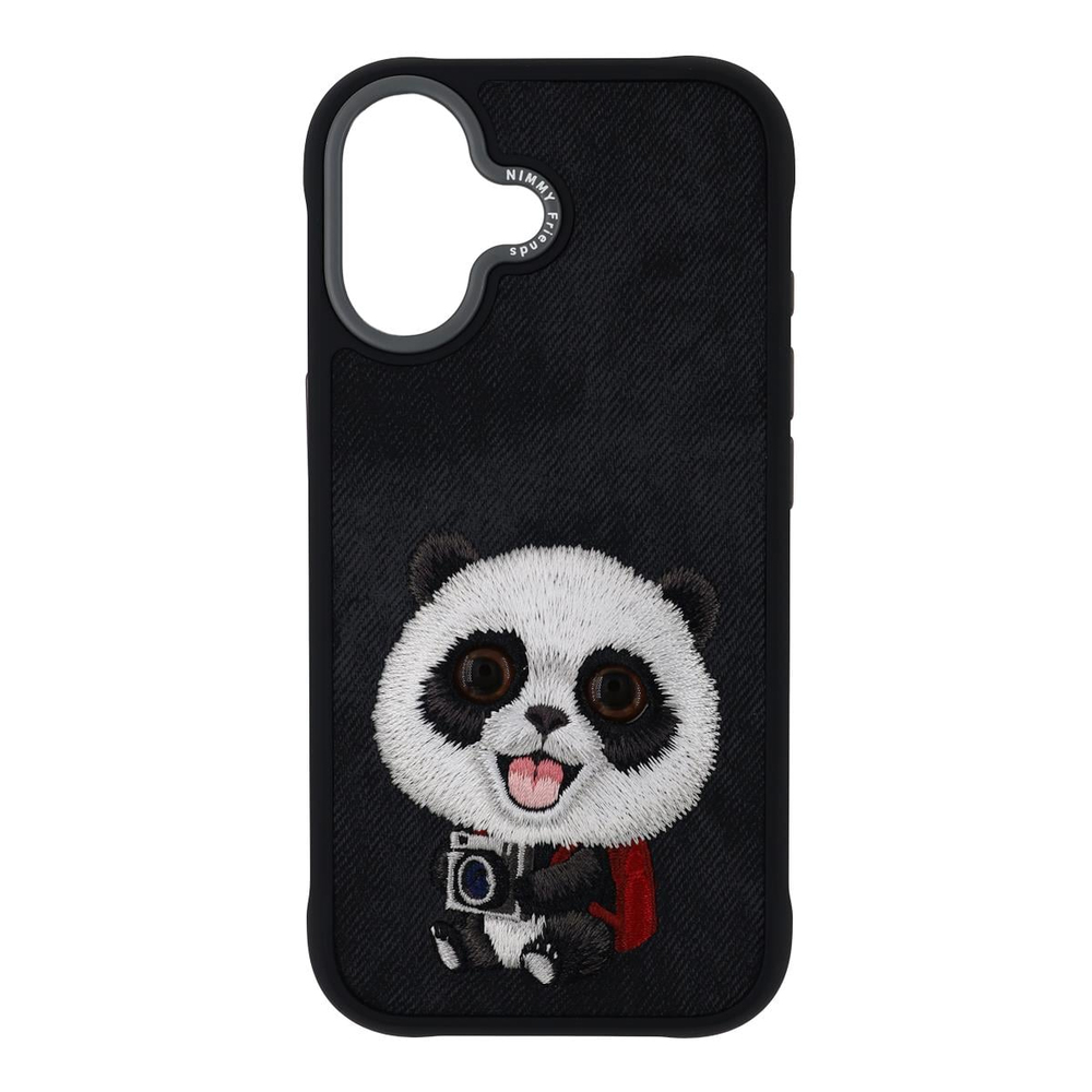 NIMMY iPhone 17 Uyumlu Gerçek Nakış Fermuar ve Gözlüklü Panda Nev Big Eye Cute Pets 2.0 Telefon Kılıfı