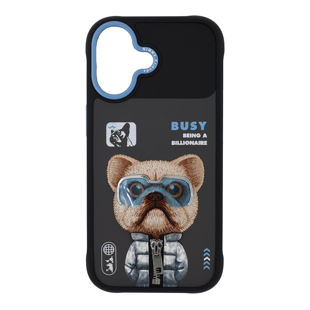 NIMMY iPhone 17 Uyumlu Gerçek Nakış Fermuar ve Gözlüklü Little Rich Tycoon Cool And Cute 2.0 Telefon Kılıfı