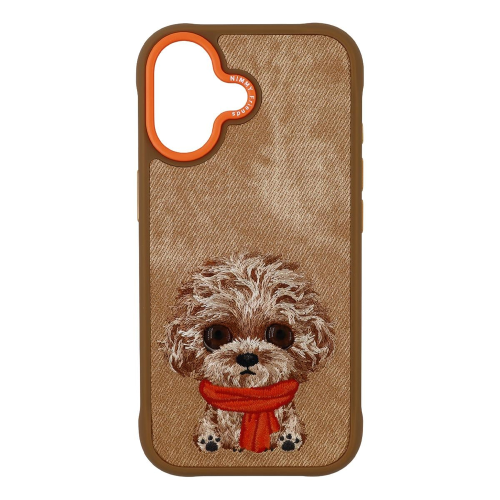NIMMY iPhone 17 Uyumlu Gerçek Nakış Fermuar ve Gözlüklü Kaniş Nev Big Eye Cute Pets 2.0 Telefon Kılıfı