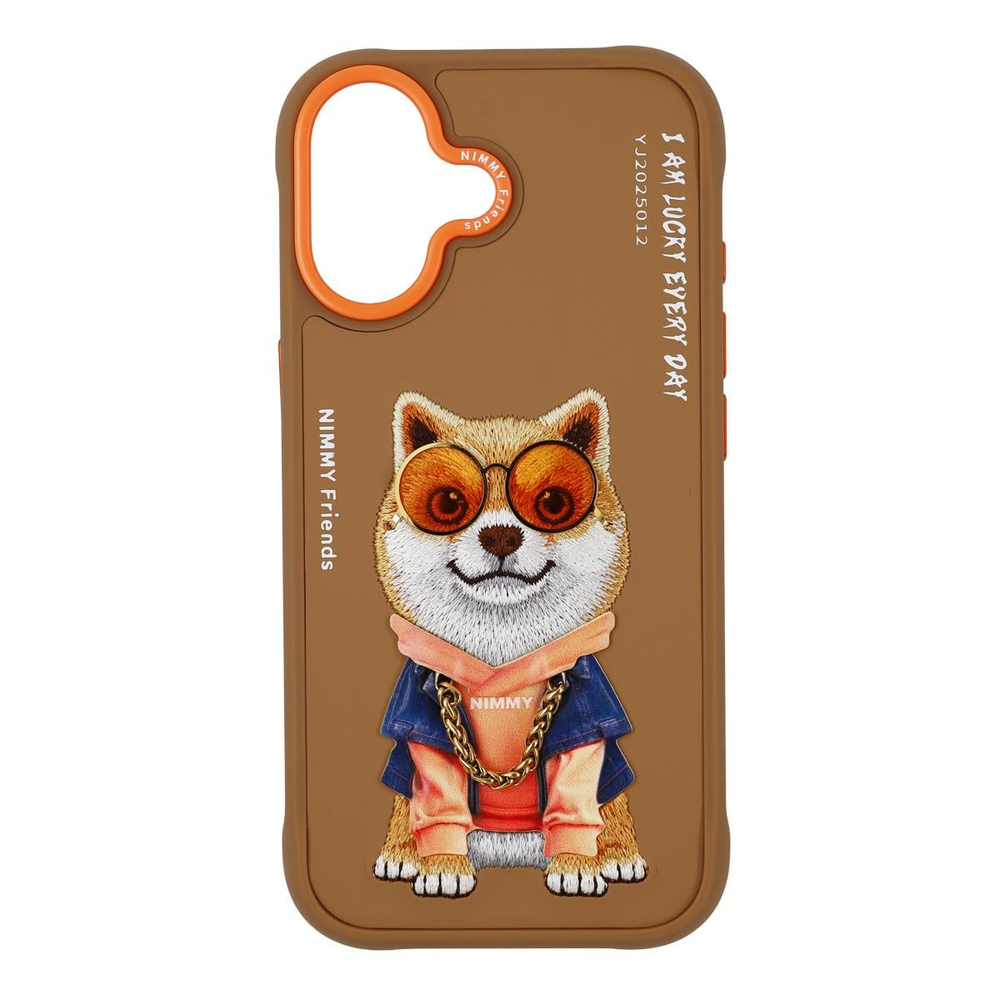 NIMMY iPhone 17 Uyumlu Gerçek Nakış Gözlük ve Zincir Desenli Glasses Serisi Shiba Inu Telefon Kılıfı