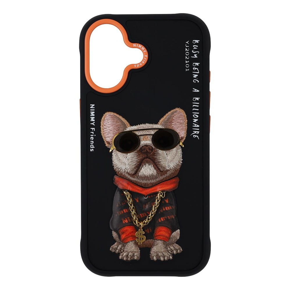 NIMMY iPhone 17 Uyumlu Gerçek Nakış Gözlük ve Zincir Desenli Glasses Serisi Little Rich Tycoon Telefon Kılıfı