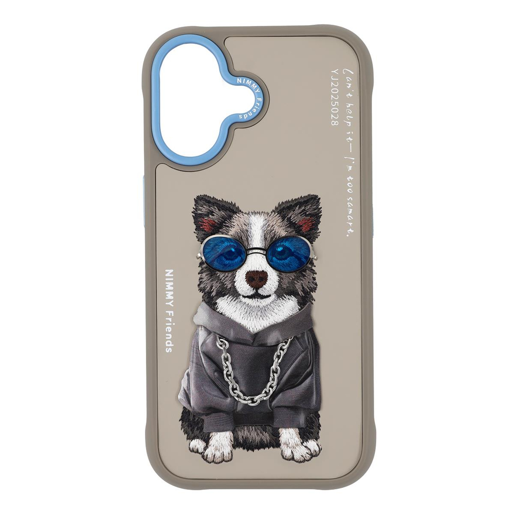 NIMMY iPhone 17 Uyumlu Gerçek Nakış Gözlük ve Zincir Desenli Glasses Serisi Border Collie Telefon Kılıfı