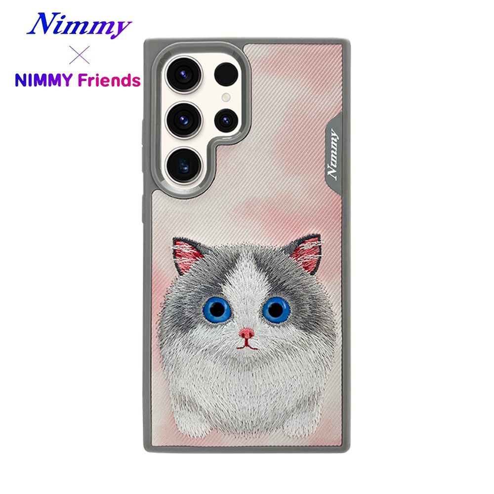 NIMMY Samsung S24 Ultra 3D Kumaş Gerçek Nakış İşlemeli Göz Detaylı Big Eyes Kedi Kılıf