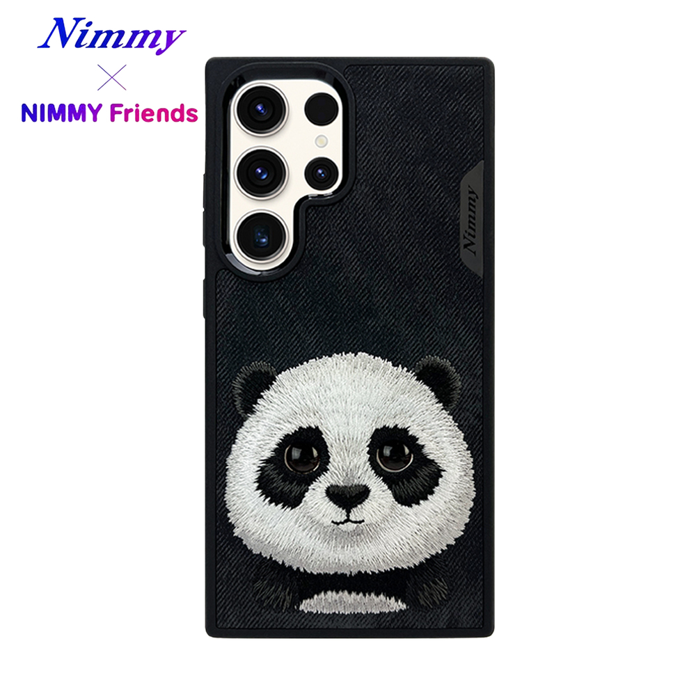 NIMMY Samsung S24 Ultra 3D Kumaş Gerçek Nakış İşlemeli Göz Detaylı Big Eyes Panda Kılıf