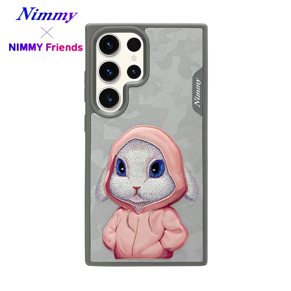 NIMMY Samsung S24 Ultra 3D Suni Deri Gerçek Nakış İşleme Kıyafet Kabartmalı Fashion Pet Tavşan Kılıf