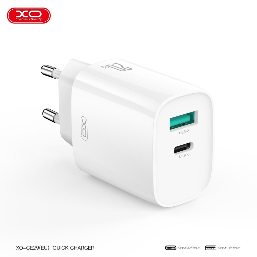 XO CE29(EU) 20W USB-C & USB-A Çift Çıkışlı Fast Hızlı Şarj Aleti