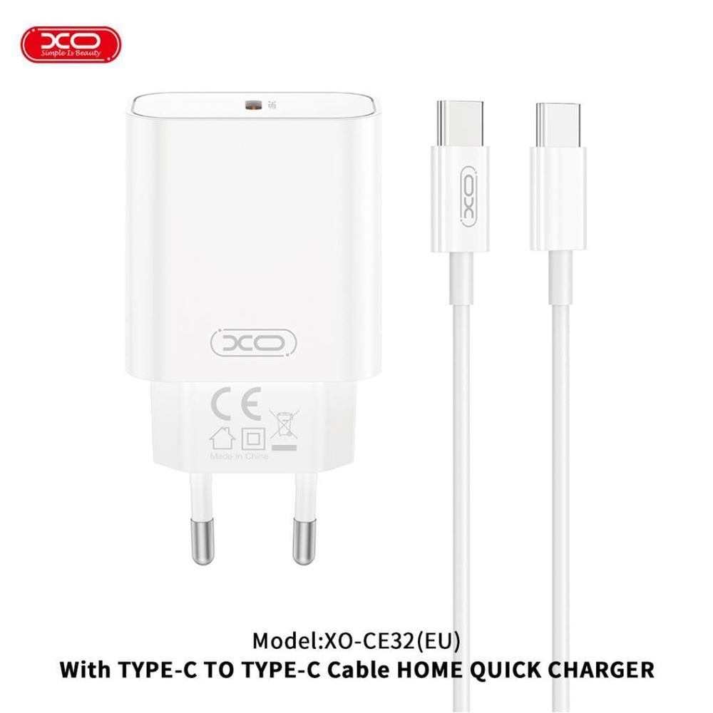 XO CE32(EU) 20W Type-C Çıkışlı Type-C Kablolu Fast Hızlı Şarj Aleti