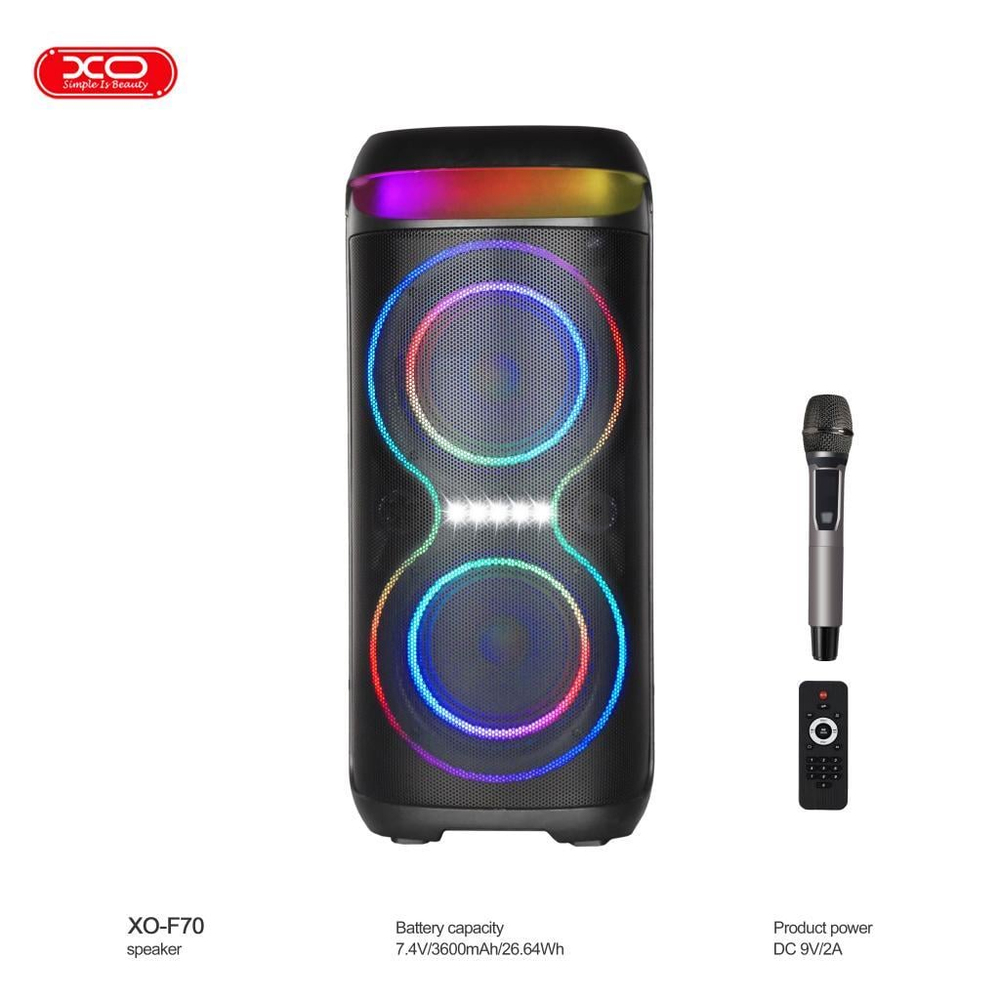 XO F70 40W RGB Led Işıklı Mikrofonlu ve Uzaktan Kumandalı Boombox Bluotooth V5.0 Hoparlör Kareoke Seti