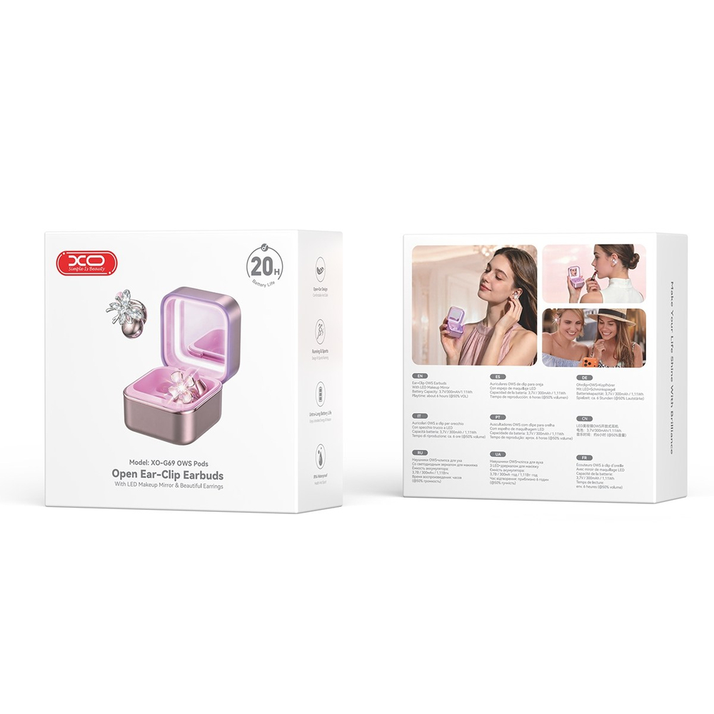 XO G69 Diamond Ring OWS Kulak Klipsli Bluetooth Kulaklık – Işıklı Makyaj Aynalı ve Takı Aksesuarlı