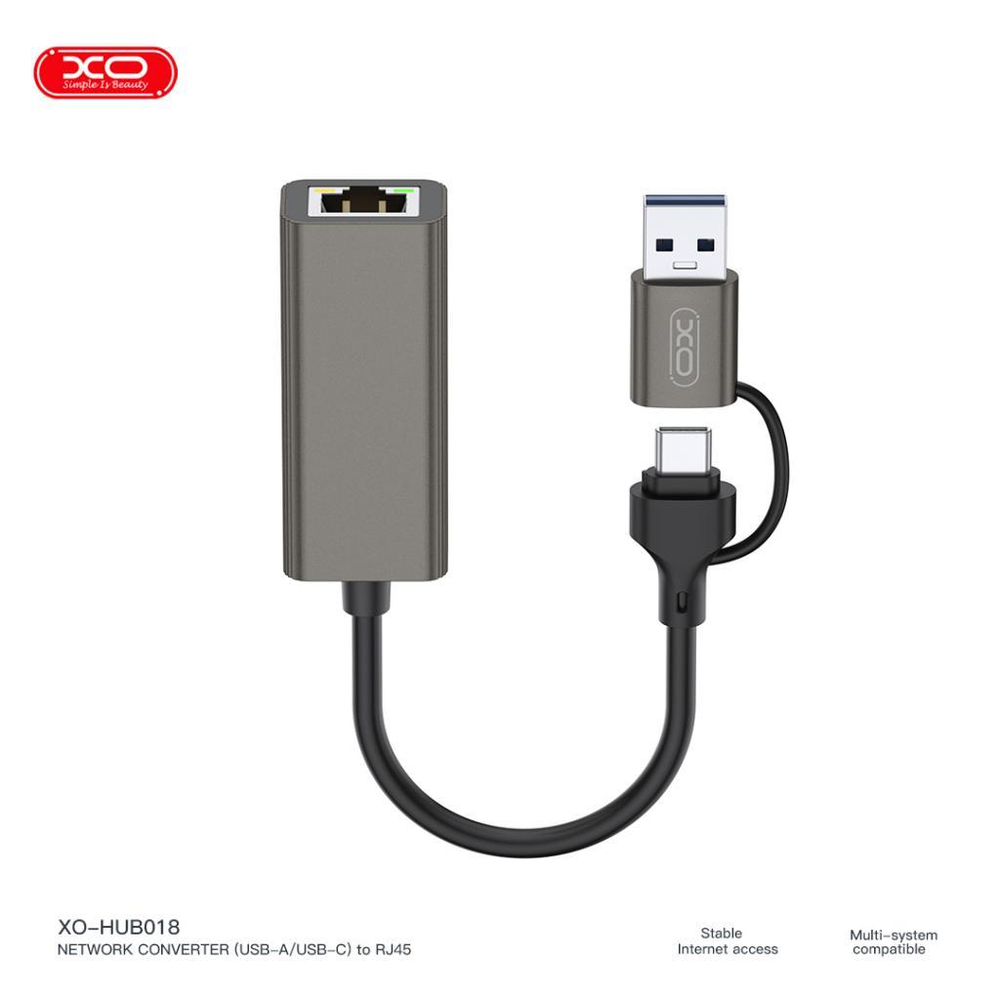 XO HUB018 Usb/Type-C To RJ45 Network Dönüştürücü