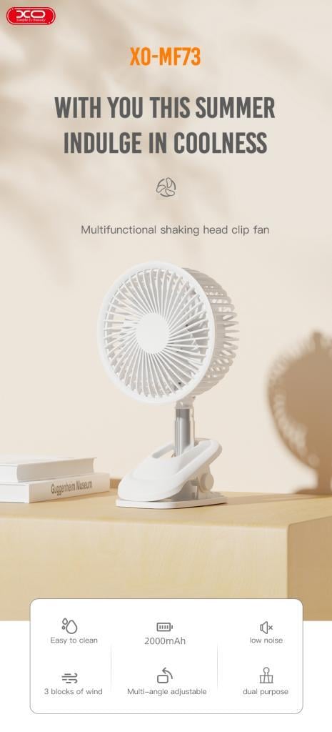 XO MF73 Şarjlı Mandallı Taşınabilir 3 Kademeli Fan