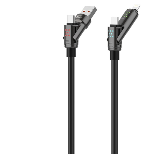 XO NB-295 4'ü 1 Arada Işıklı Ekran Metal Şarj Data Kablosu