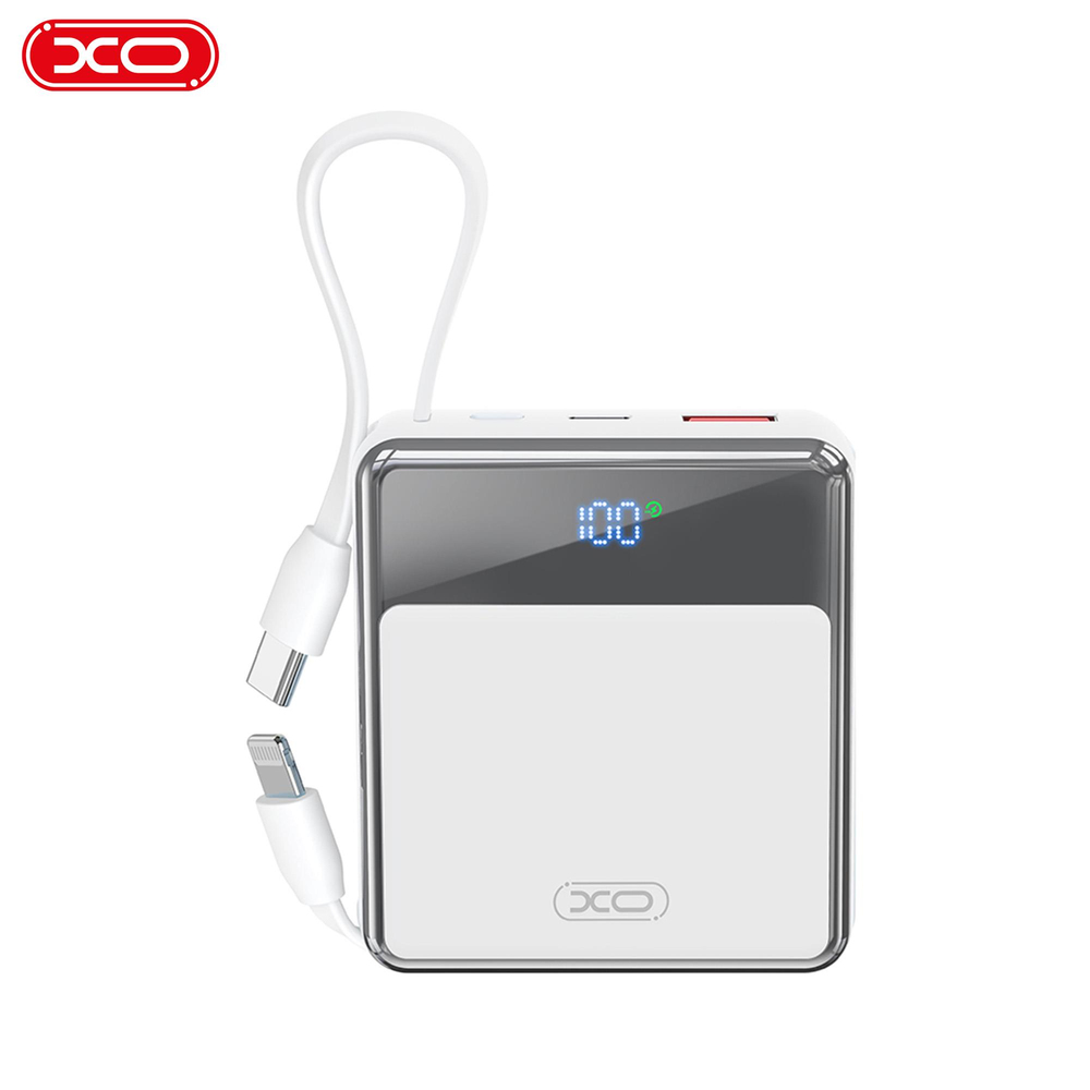 XO PR224 38.5W PD Hızlı Fast Dahili TYPE-C (USB-C) / Lightning Kablolu USB-A 3 Çıkışlı Gösterge Ekranlı 10000 Mah Powerbank Şarj Aleti