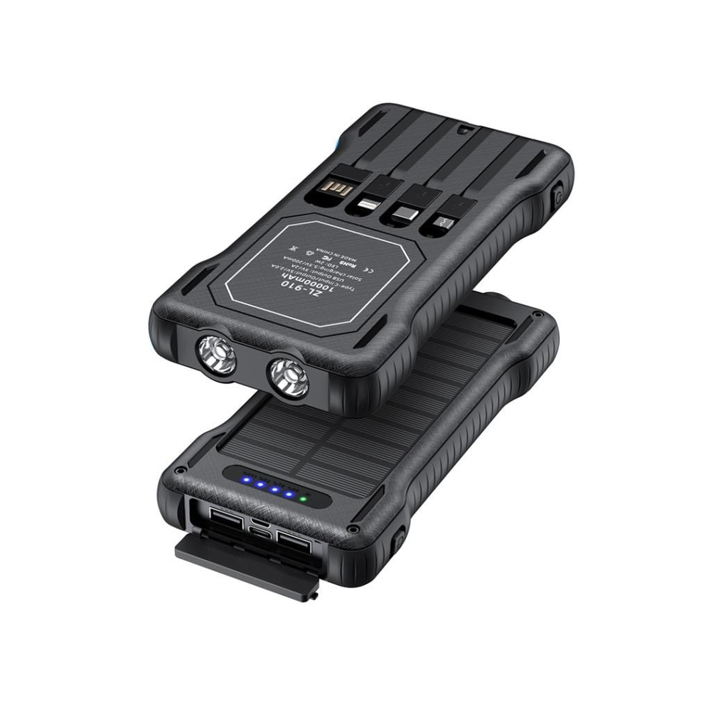 XO XO-PR290 10000 mAh Güneş Enerjili Powerbank 4 Dahili Kablolu Type-C Lightning Micro USB USB-A Hızlı Şarj Taşınabilir Powerbank