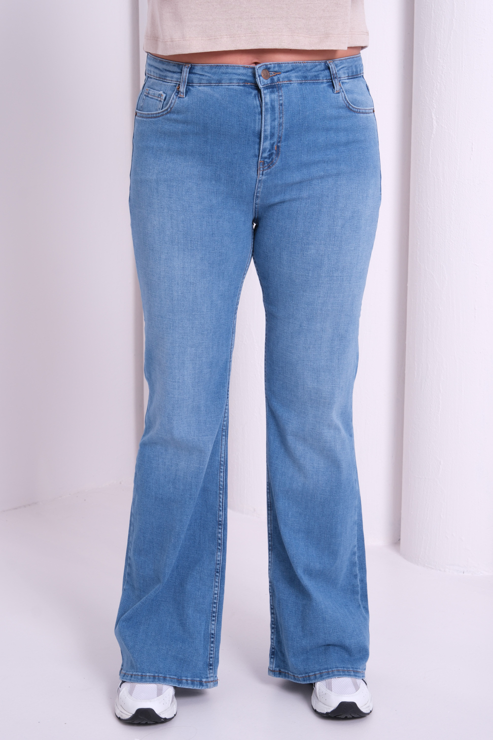 LACARINOYüksek Bel Battal Kesim Yarım İspanyol Paça Blue Jean Pantolon