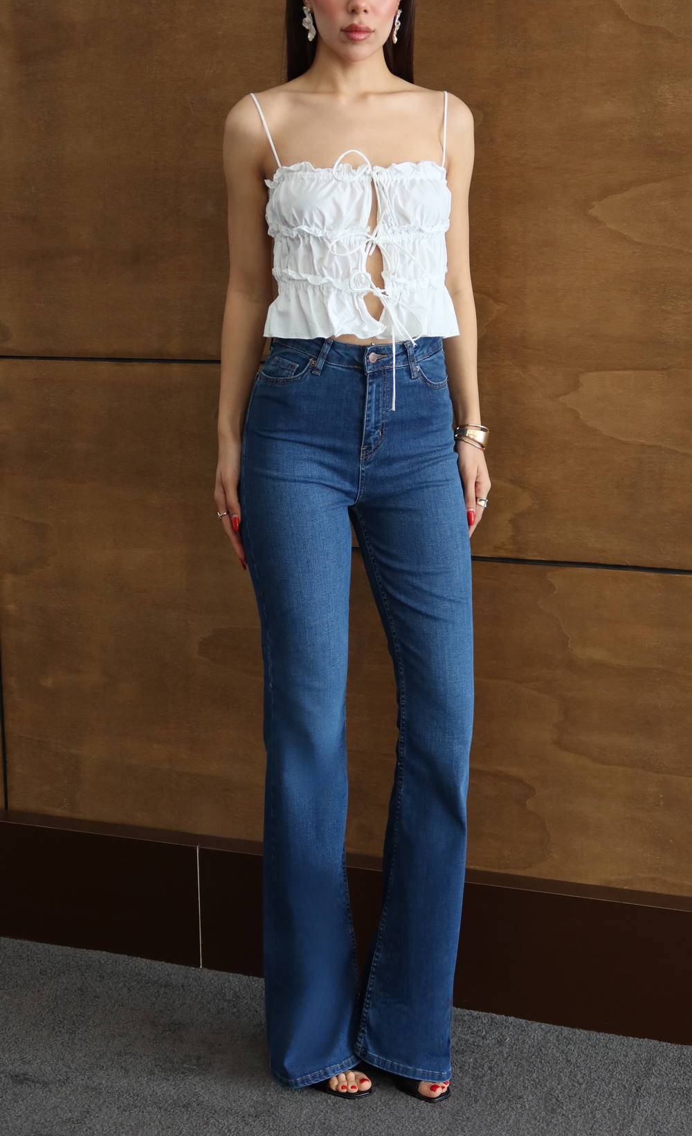 LACARINOYüksek Bel Yarım İspanyol Paça Blue Jean Pantolon