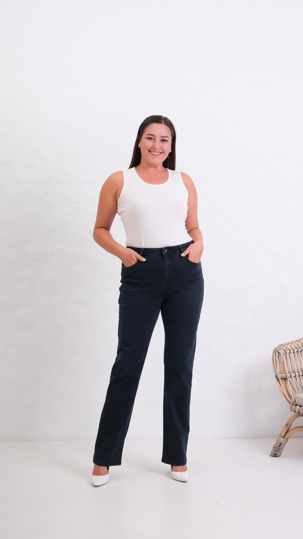 LACARINOYüksek Bel Boru Paça Battal Kesim Blue Black Jean Pantolon