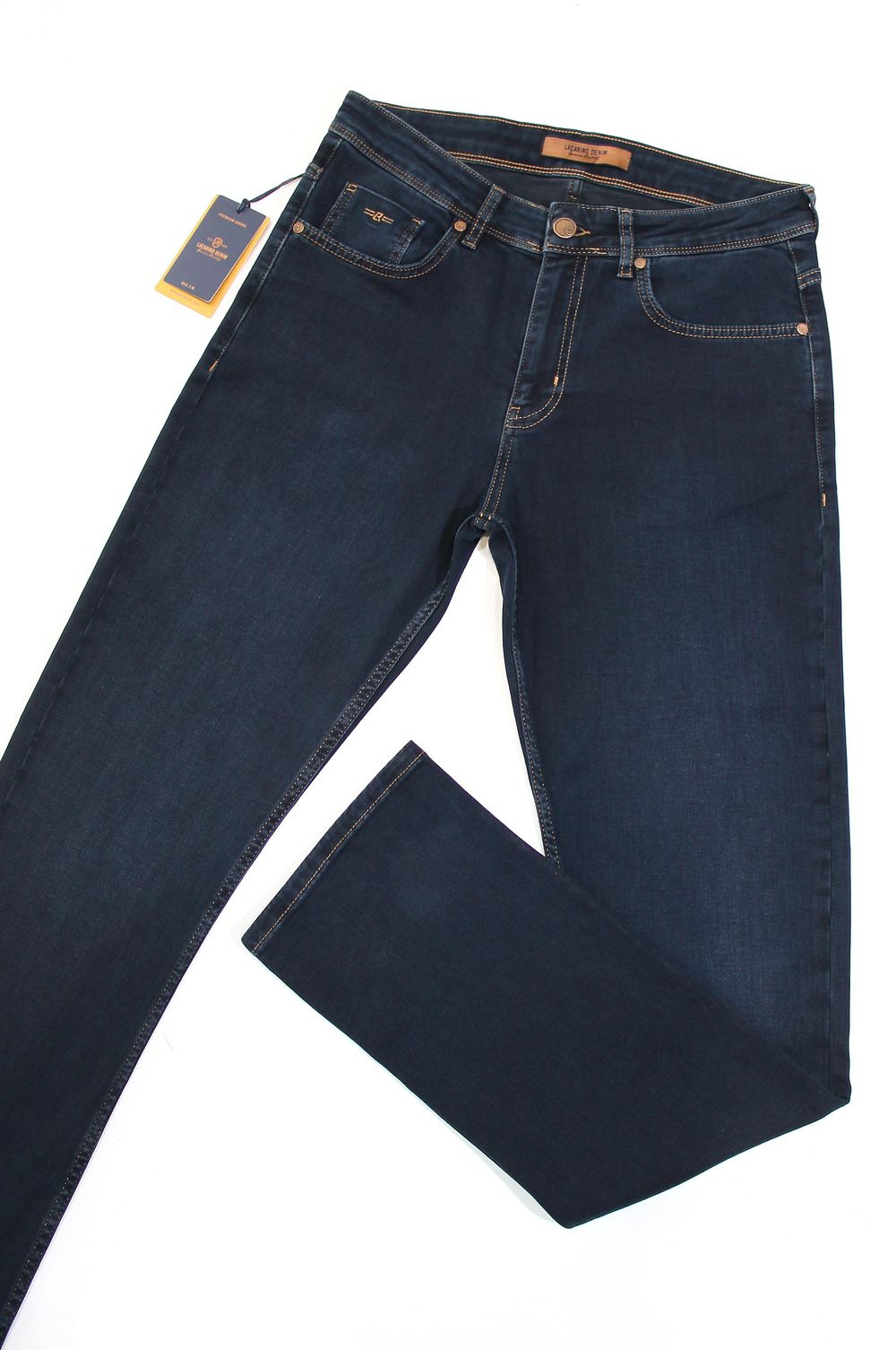 LACARINOErkek Yüksek Bel Klasik Kesim Bol Paça Erkek Blue Black Jean Pantolon