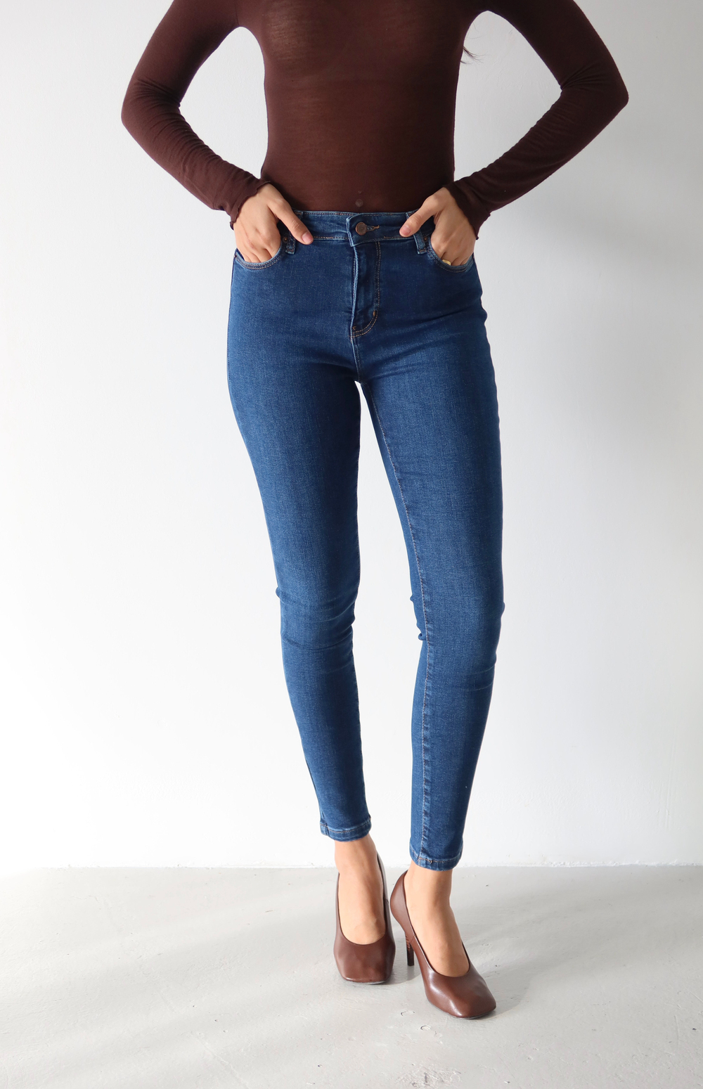 LACARINOYüksek Bel Dar Paça Dark Blue Kadın Jean Pantolon