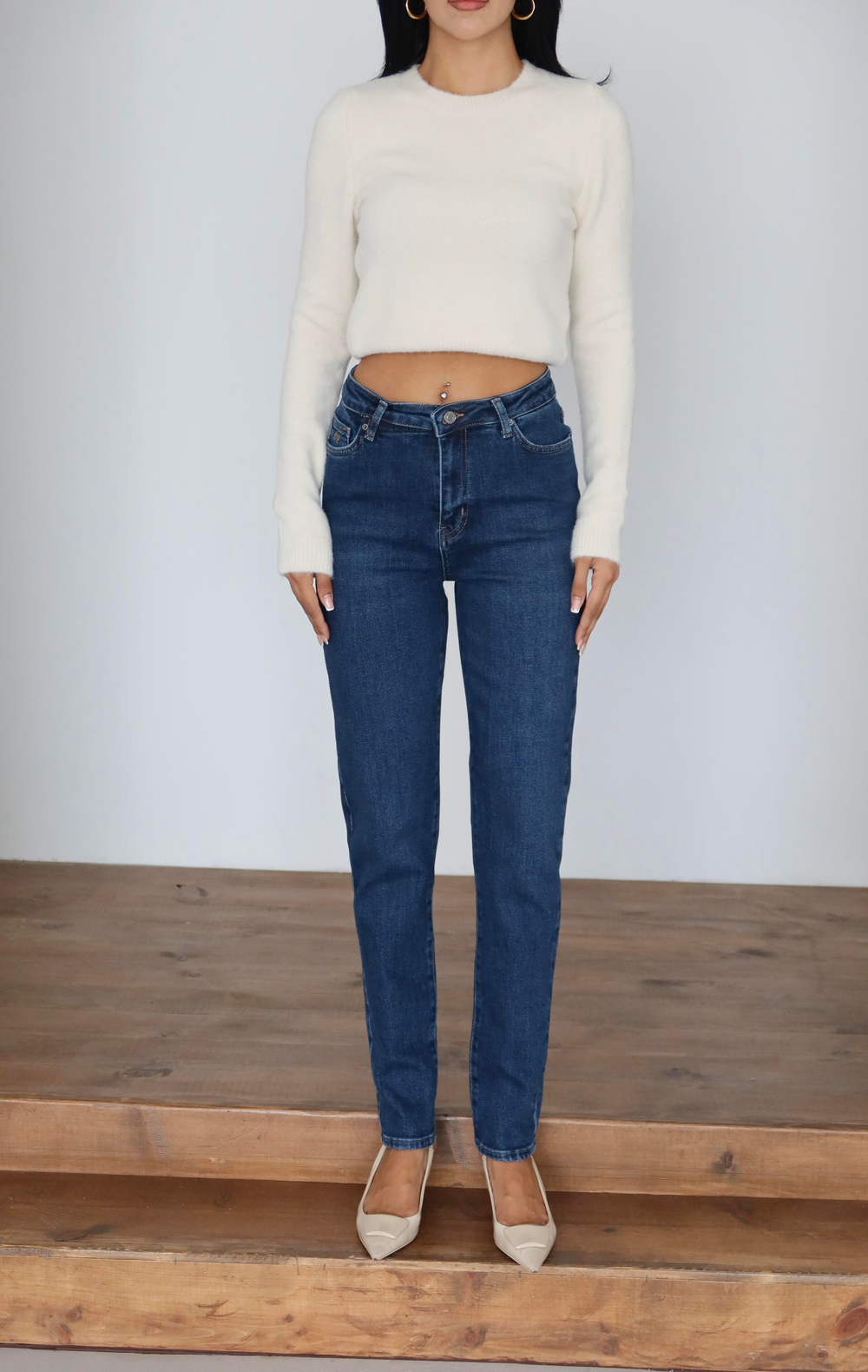 LACARINOYüksek Bel Klasik Kesim Dar Paça Dark Blue Jean Pantolon