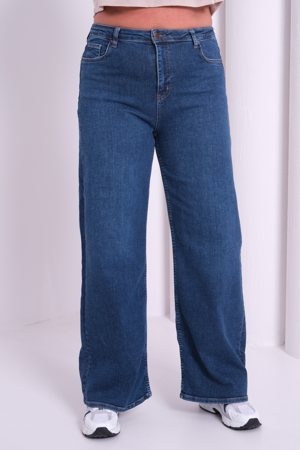 LACARINOYüksek Bel Boru Paça Battal Kesim Blue Jean Pantolon