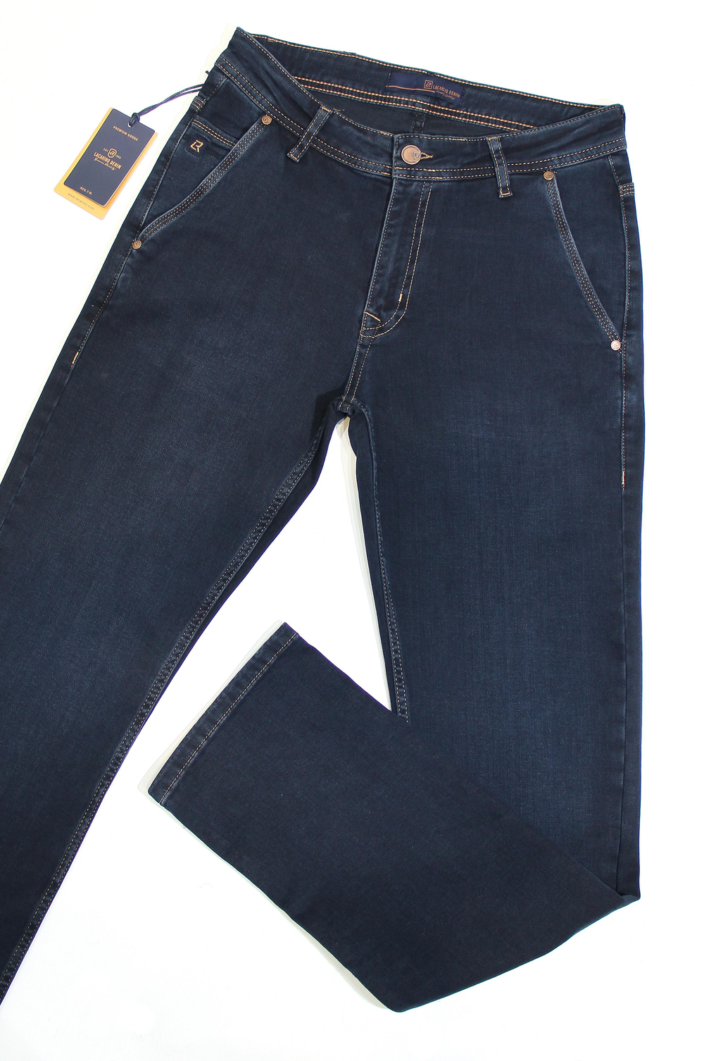 LACARINOYüksek Bel Klasik Kesim Boru Paça Blue Black Jean Pantolon