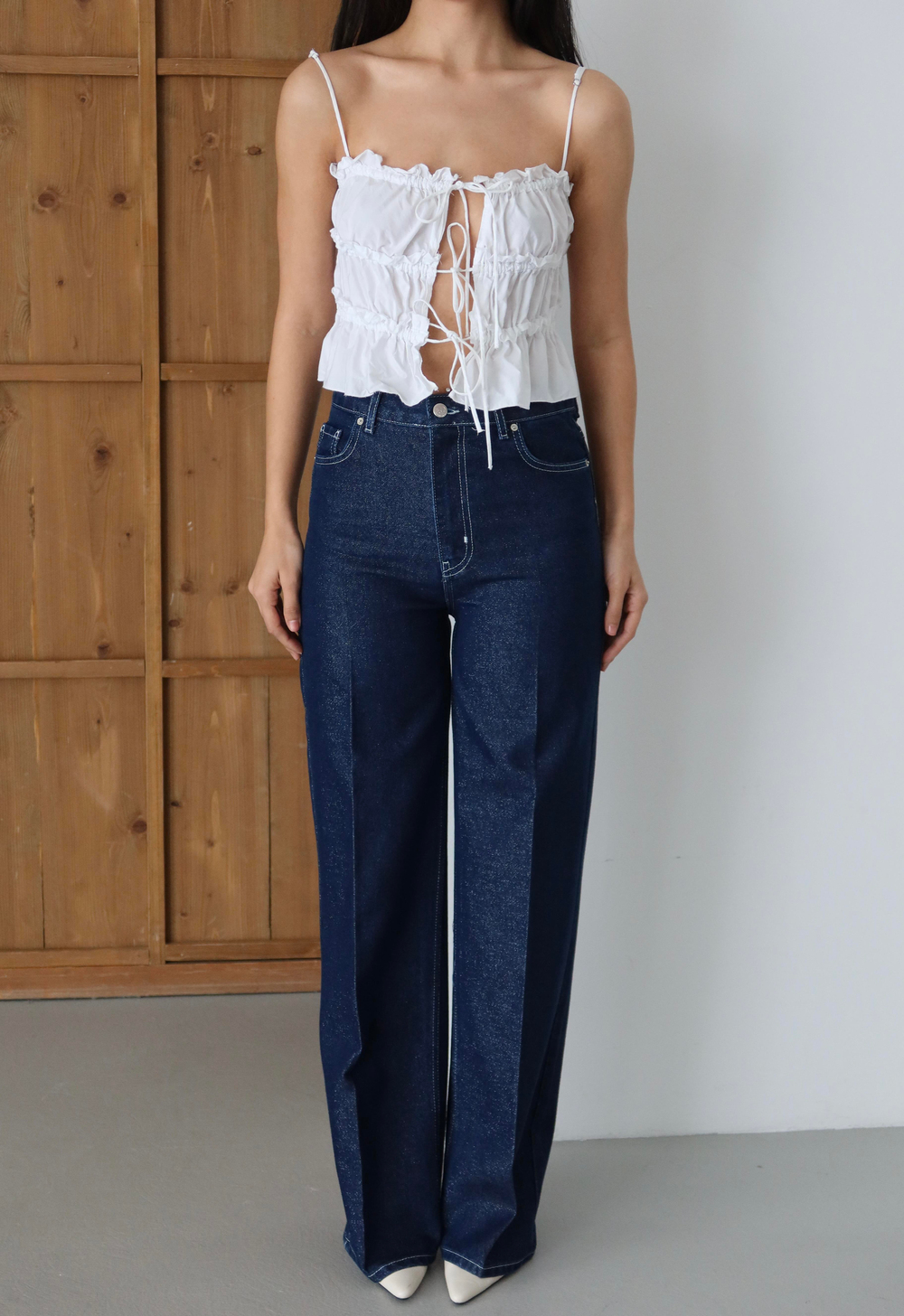 LACARINOYüksek Bel Sim Detaylı Wideleg Kalıp Rinse Silver Simli Jean Pantolon