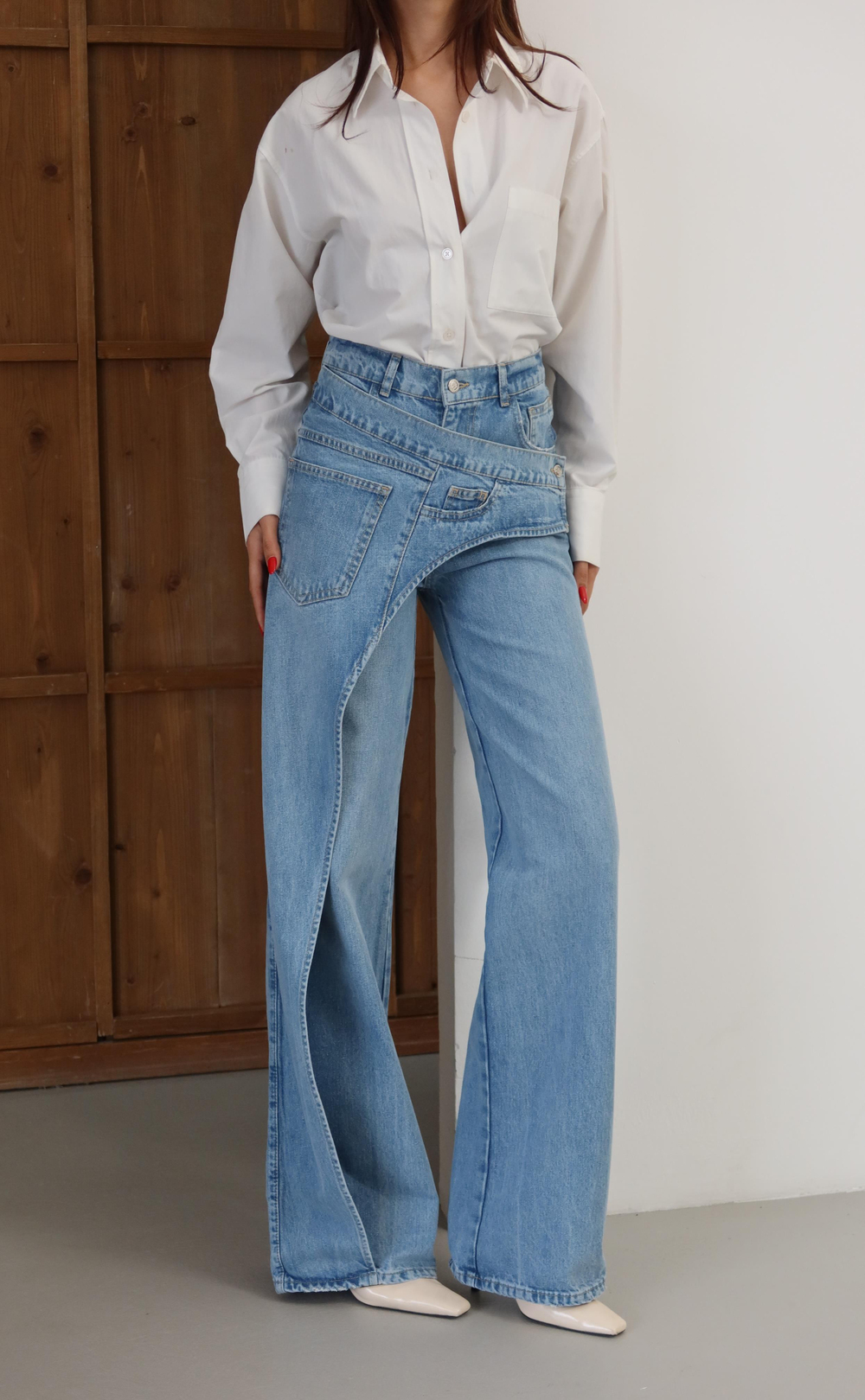 LACARINOYüksek Bel Ön Çapraz Kapama Detaylı Blue Jean Pantolon