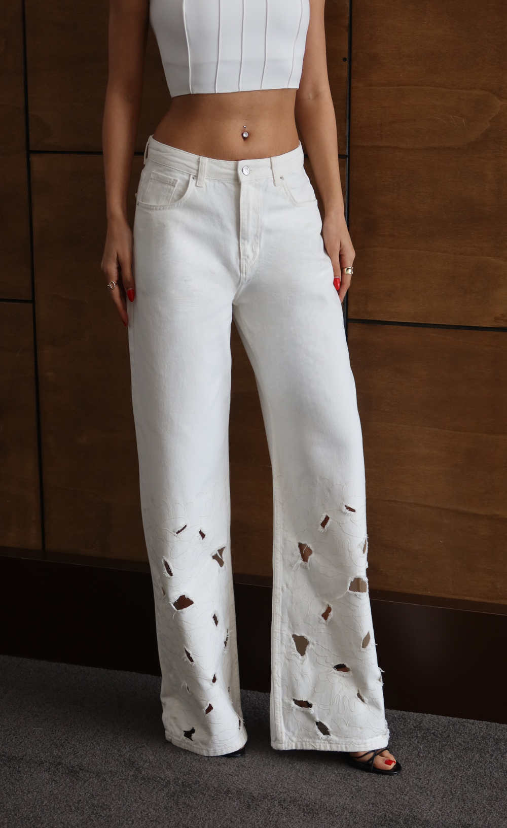 LACARINOBTKM  34/40  EKRU  Nakışlı Pantolon