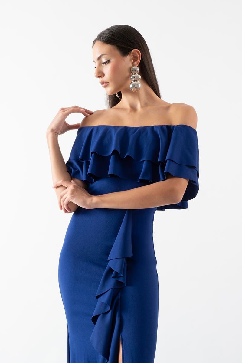 Adio Volanlı Uzun Abiye Elbise SAKS