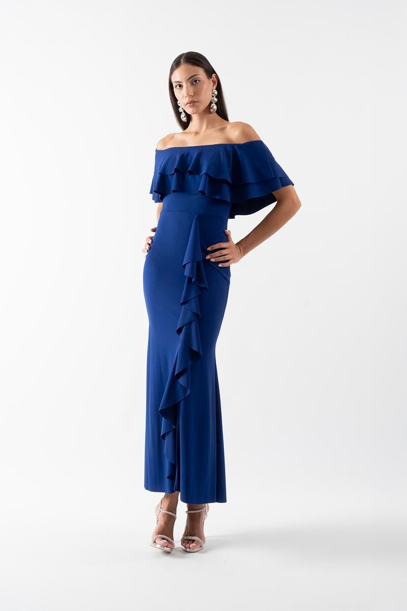 Adio Volanlı Uzun Abiye Elbise SAKS