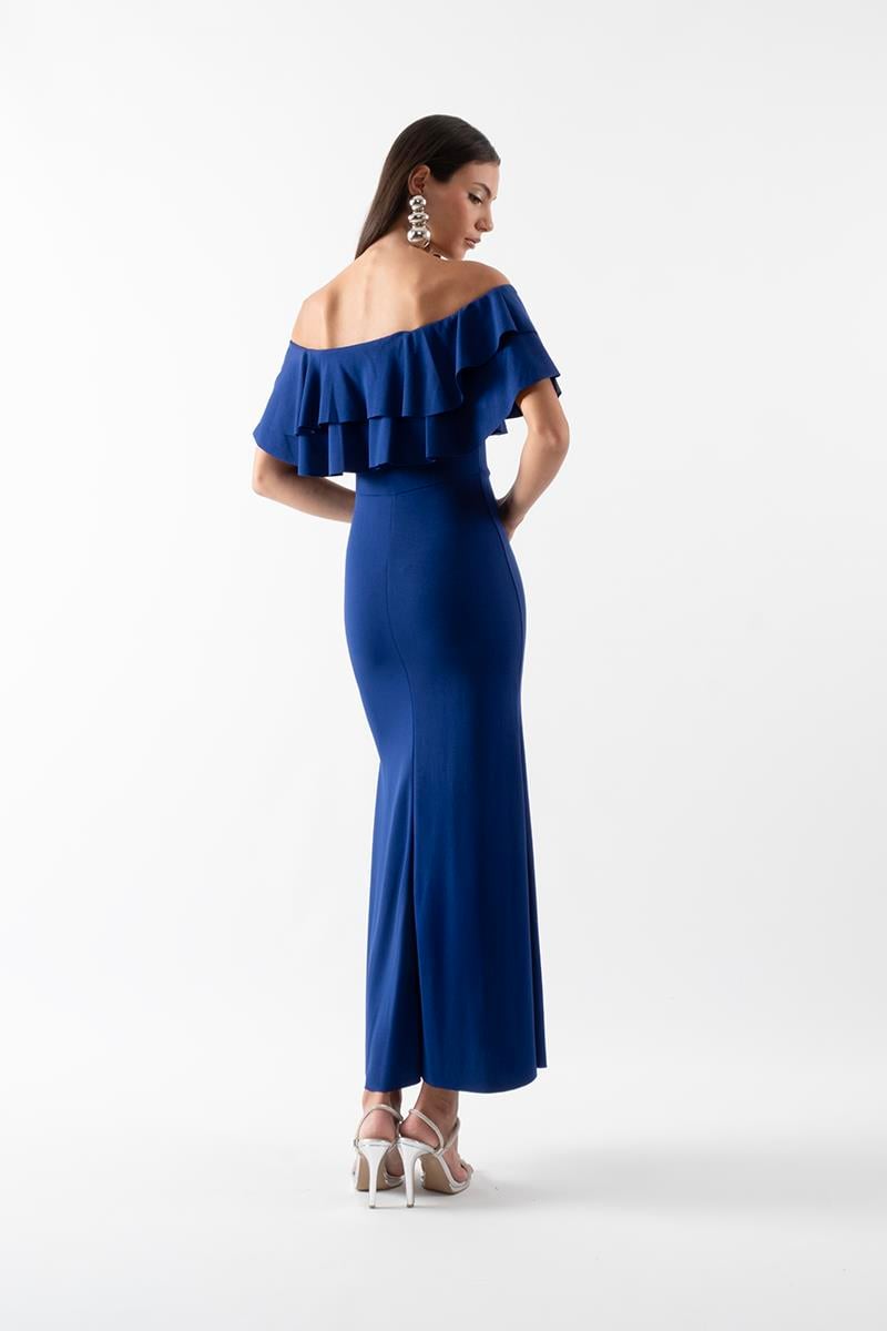 Adio Volanlı Uzun Abiye Elbise SAKS