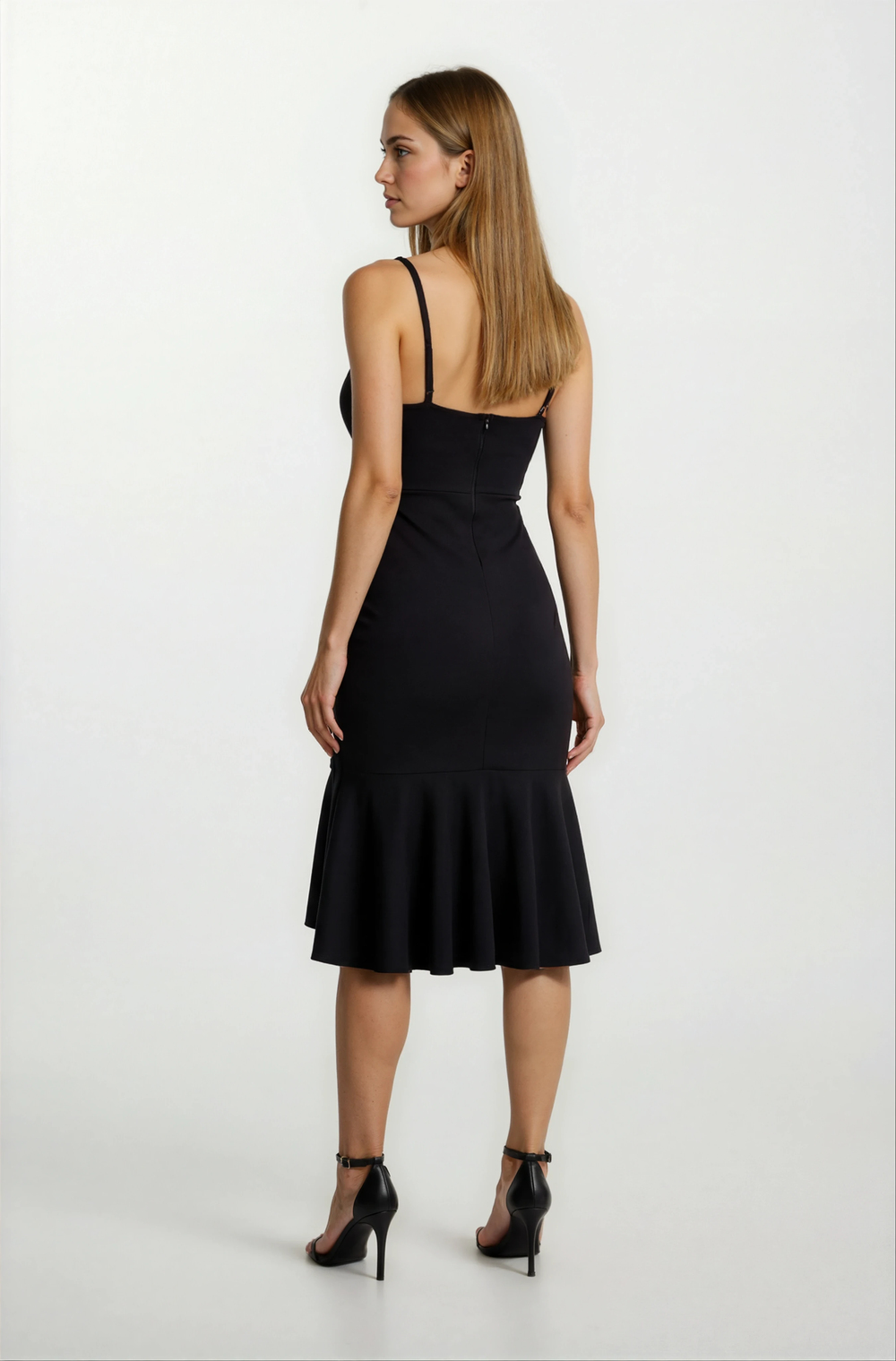 Agus Eteği Volanlı Askılı Kısa Abiye Elbise SİYAH