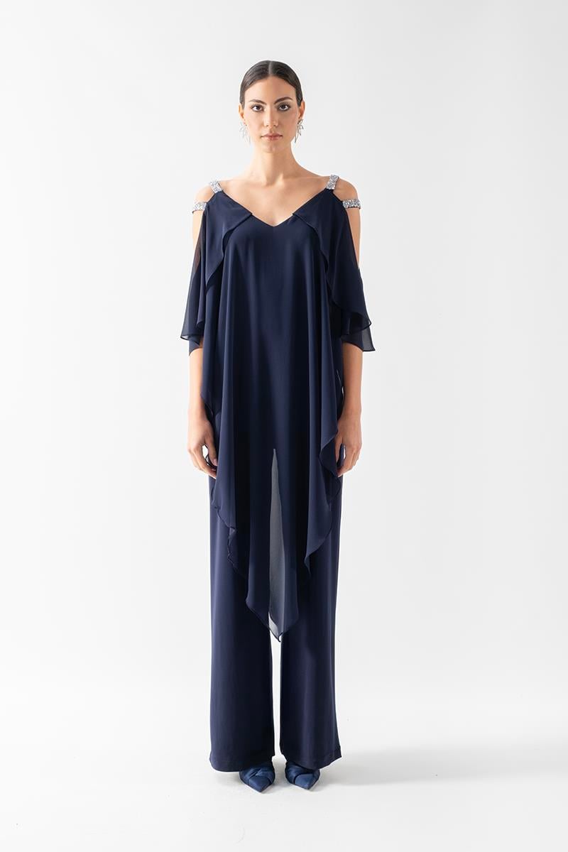 Angelinda Omuzları Taş Askılı Abiye Tulum LACİVERT