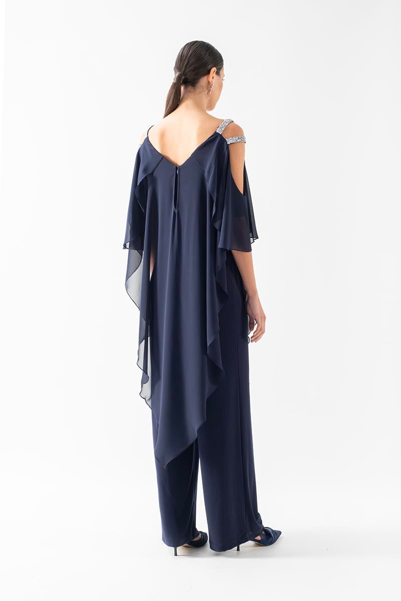 Angelinda Omuzları Taş Askılı Abiye Tulum LACİVERT