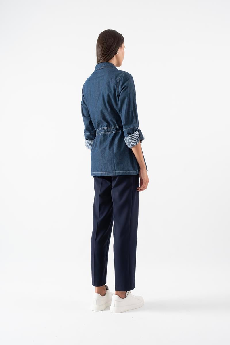 Armisda Dik Yaka Fermuarlı Çıtçıtlı Kaban LACİVERT