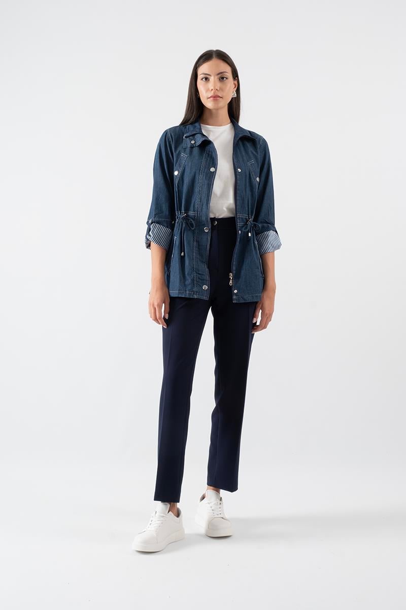 Armisda Dik Yaka Fermuarlı Çıtçıtlı Kaban LACİVERT