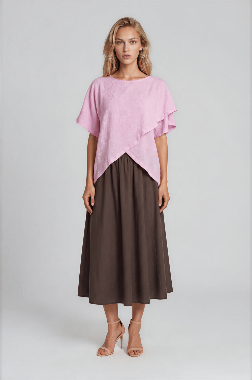 Asimetrik Kesim Kat Detaylı Oversize  Bluz PEMBE