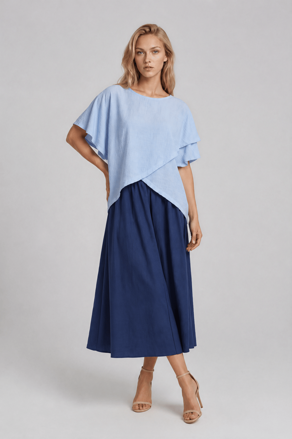 Asimetrik Kesim Kat Detaylı Oversize  Bluz MAVİ