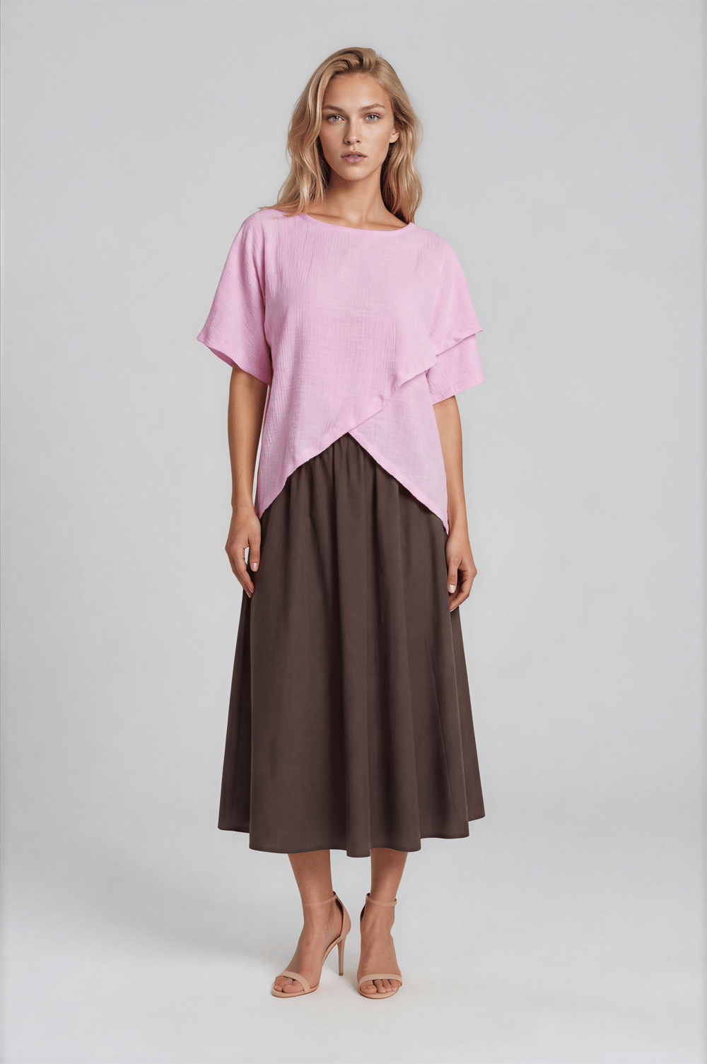 Asimetrik Kesim Kat Detaylı Oversize  Bluz PEMBE
