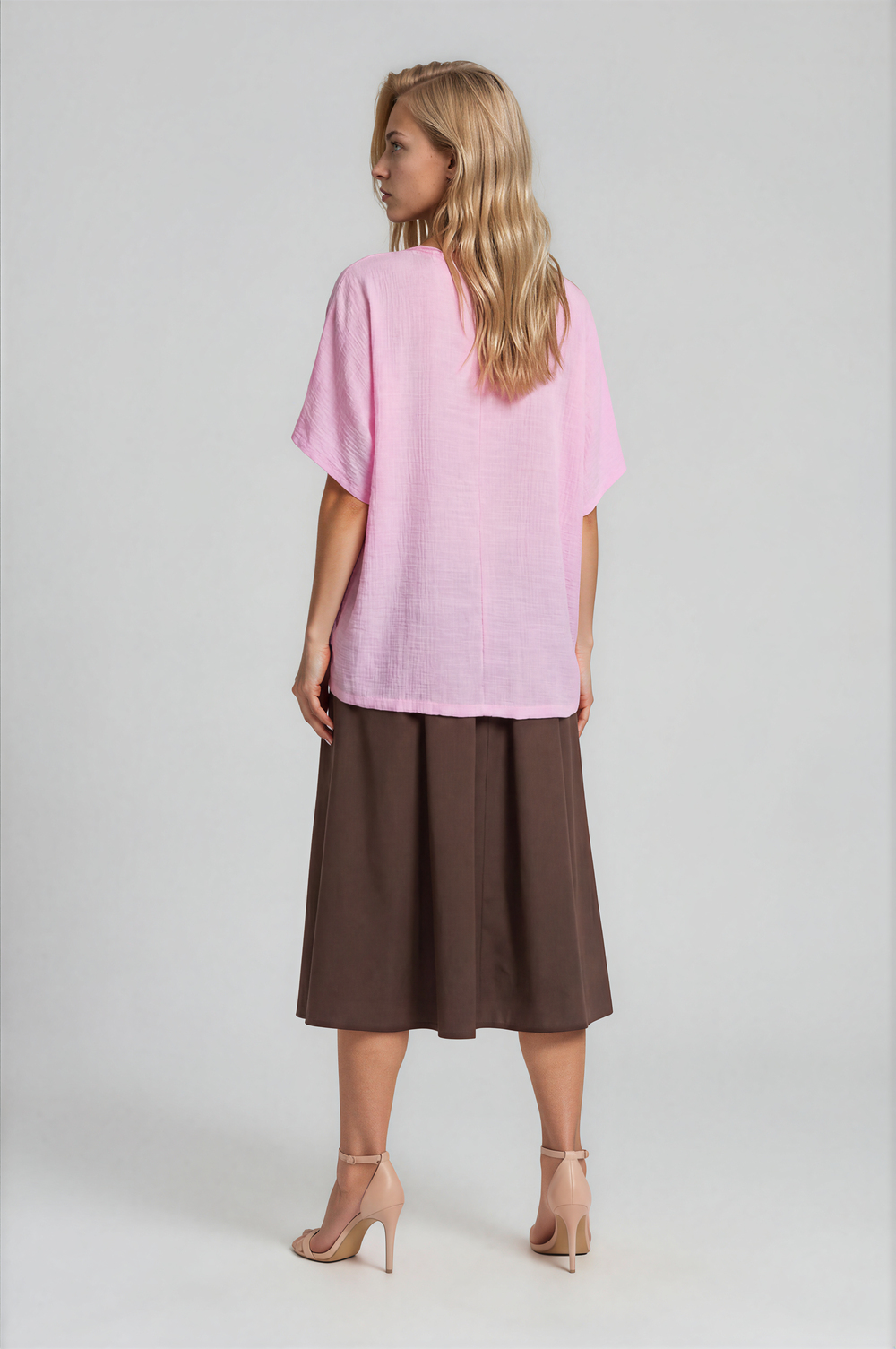 Asimetrik Kesim Kat Detaylı Oversize  Bluz PEMBE
