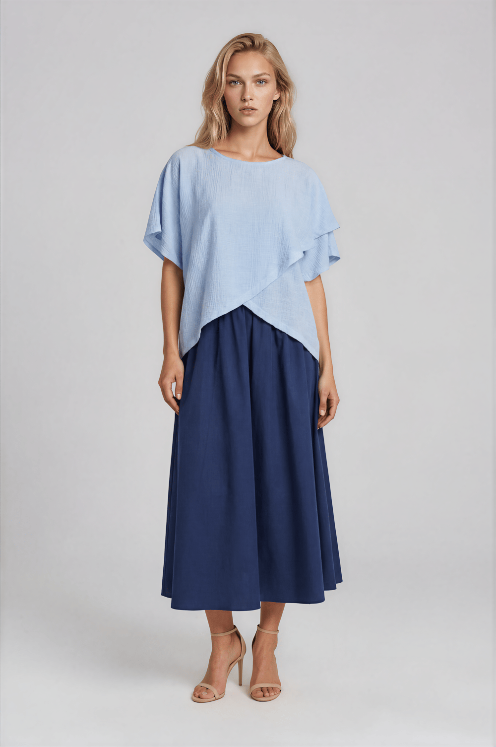 Asimetrik Kesim Kat Detaylı Oversize  Bluz MAVİ
