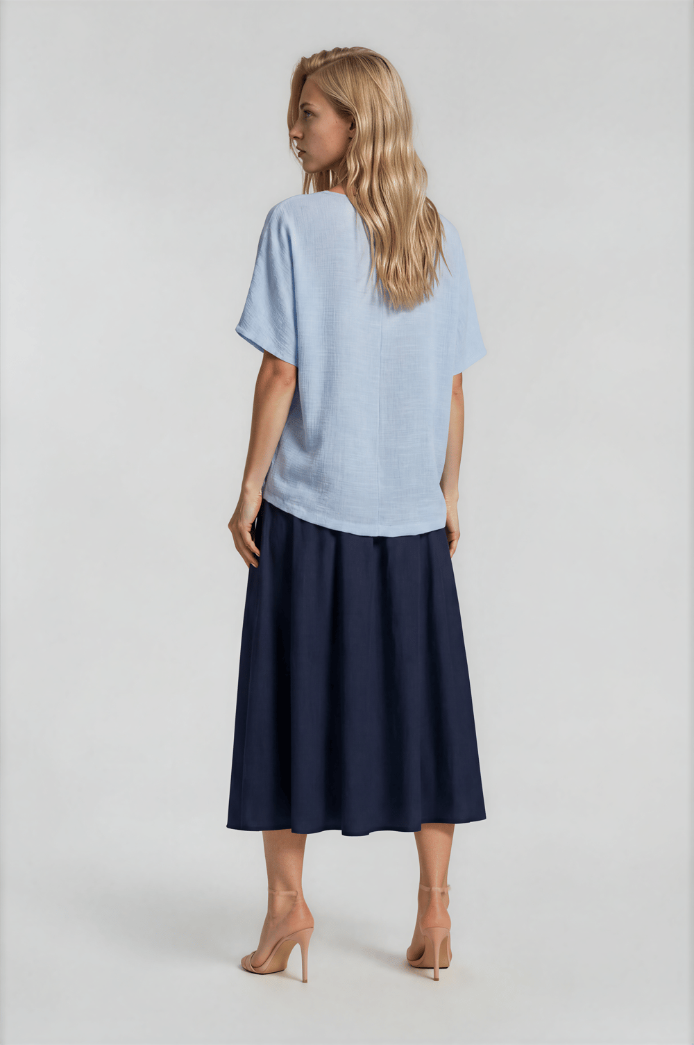Asimetrik Kesim Kat Detaylı Oversize  Bluz MAVİ